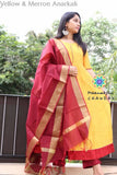 Yellow & Merron Anarkali With Duppatta Sets