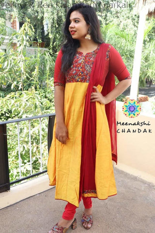 Yellow & Red Kalamkari Anarkali Sets