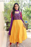 Yellow & Violet Anarkali With Dupatta Sets